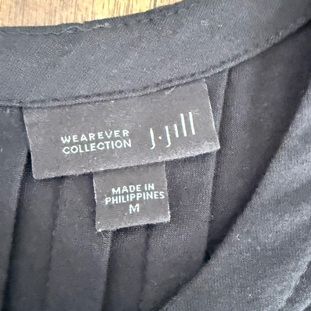 J. Jill Wearever Black Short Sleeve Pleated Button Back Shift Dress Womens M - Picture 7 of 12